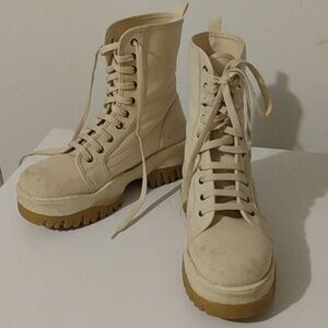 Stylish Cream Lace-Up Boots